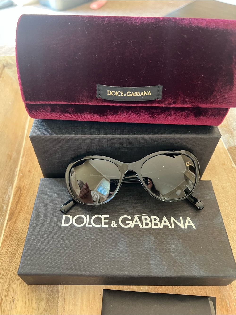 Dolce & Gabbana Black Women's Sunglasses with Golden Roses &Burgundy Velvet Case